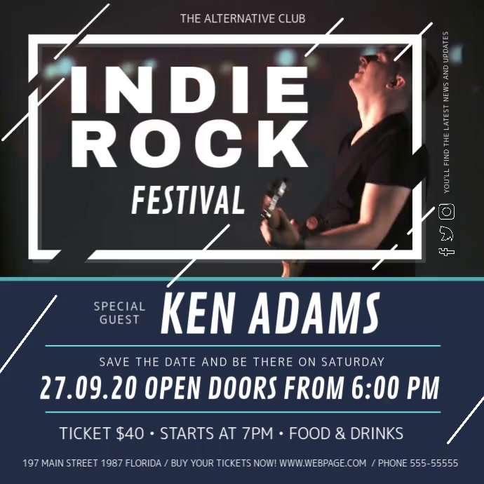 Indie Rock Festival Concert Square Video Template Postermywall