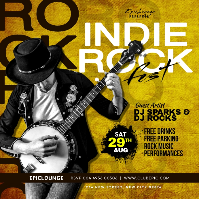 Indie Rock Festival flyer template Instagram 帖子