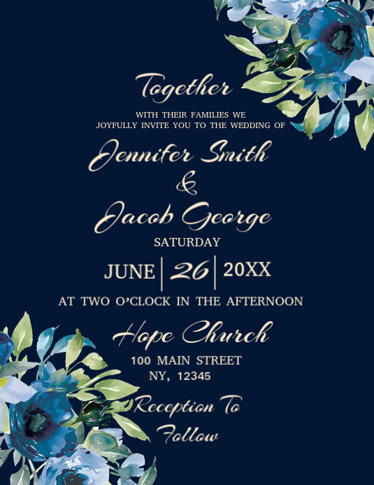 Indigo Wedding Invitation Flyer (US Letter) template