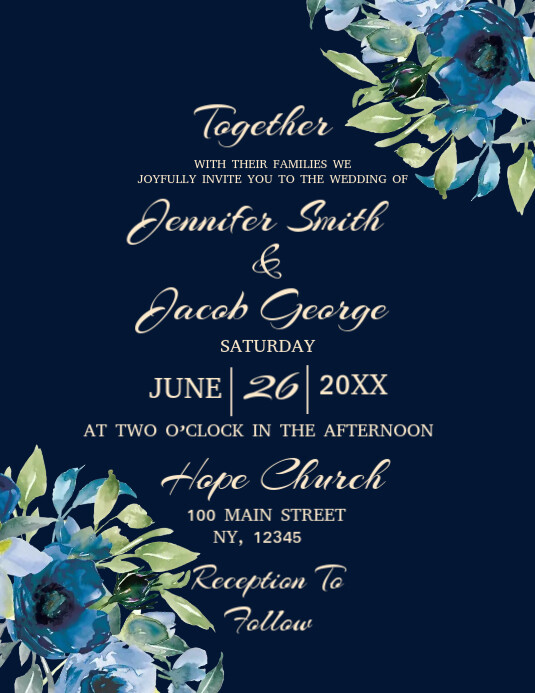 Indigo Wedding Invitation Folder (US Letter) template