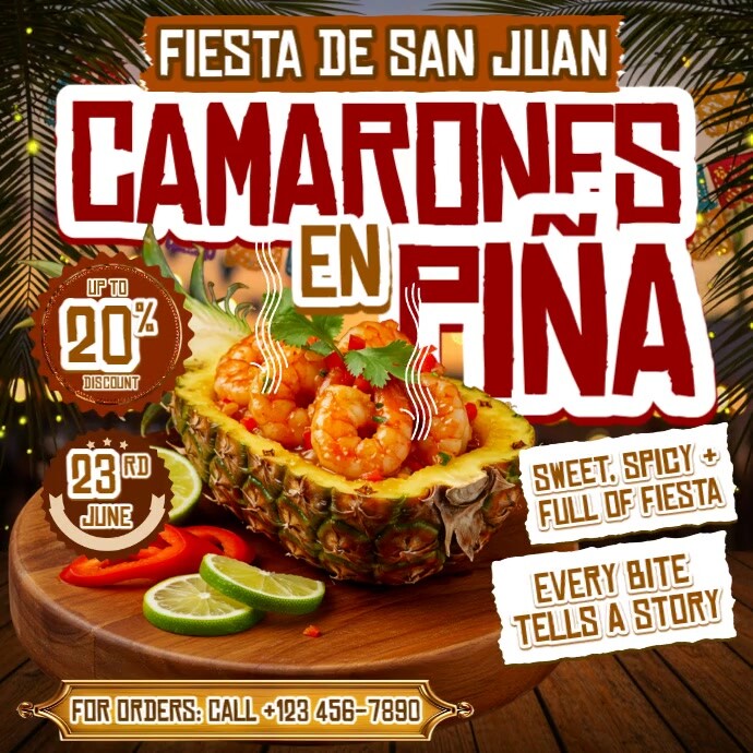 Indulge in Fiesta Flavors: Camarones en Piña Extravaganza Instagram Plasing template
