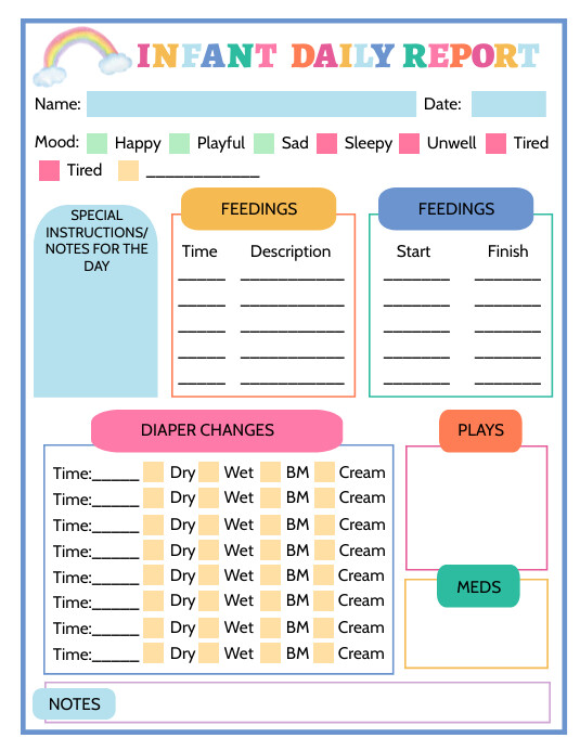 Infant daily report printable Folder (US Letter) template