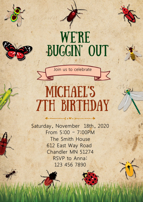 Bug Border Invitation Insect bugs birthday party invitation Template | PosterMyWall