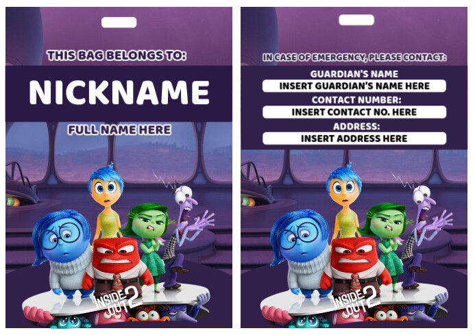 Inside Out 2 Bag Tag Design A4 template