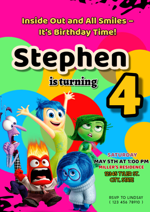 Inside Out birthday invitation A4 template