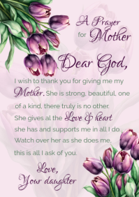 Inspirational Prayer for Mother’s Day Greeting Card A5 template