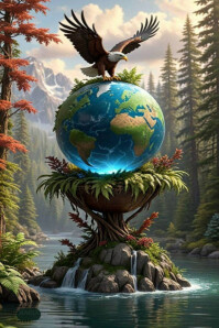 InspirationalMajestic Eagle on Earth Globe Digital Art Poster template