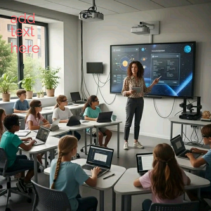 Interactive Classroom with Teacher and Students Using Laptops Instagram Post template