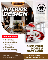Interior design home indoor styling decoration living room space planning services flyer template Instagram Portrait