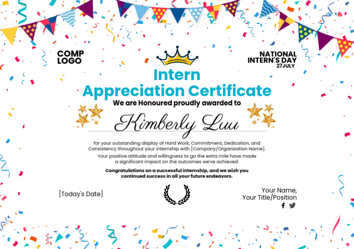 Intern Appreciation Certificate Template | PosterMyWall