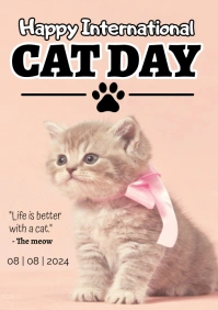 International Cat Day - Peach Background A5 template