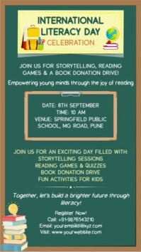Turquoise International Literacy Day Celebration Instagram Story Template