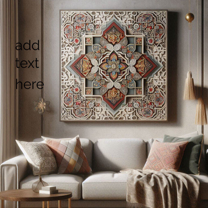 Intricate Moroccan Wall Art in Modern Living Room Instagram 帖子 template