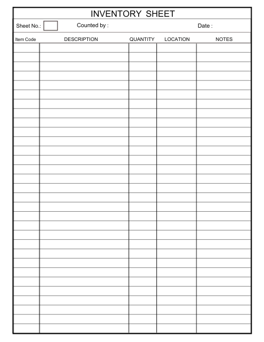 Inventory Count Sheet Template Løbeseddel (US Letter)