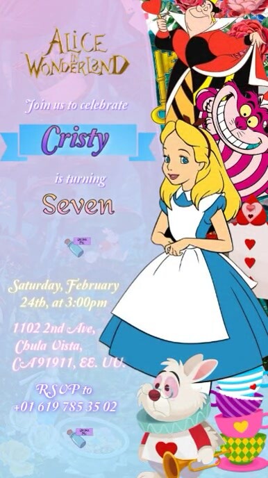 Invitación Alice in wonderland onderland Alicia pais de las maravillas Ecrã digital (9:16) template