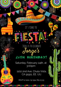 Invitación cumpleaños Fiesta Mexicana A4 template