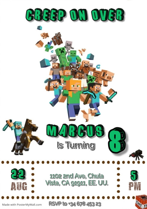 Invitación de cumpleaños de Minecraft Roblox Template | PosterMyWall