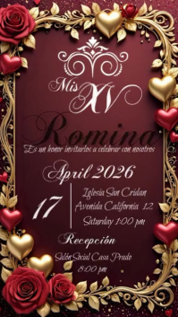 Castanho Quinceañera Invitation Digitalt display Template