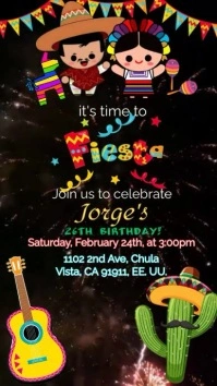 Invitación de cumpleaños temática mexicana Pantalla Digital (9:16) template