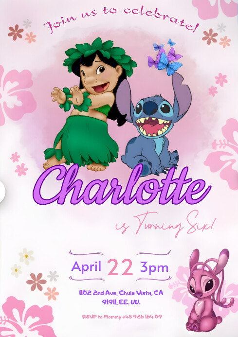 Invitación de Lilo y stitch A4 template