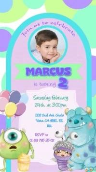 Invitación de monster inc de cumpleaños Digital Display (9:16) template