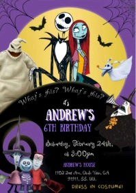 Invitación del extraño mundo de Jack cumpleaños halloween A4 template