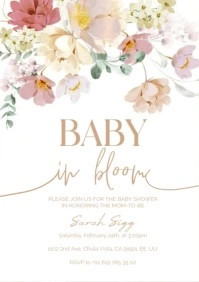 Invitación floral de baby shower Baby in bloom A4 template