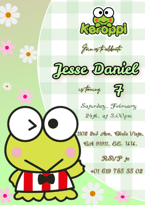 Invitación keroppi hello kitty A4 template