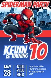 Invitacion Azul Spiderman Half Page Wide template