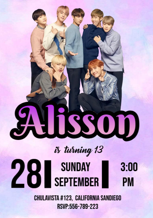 Bts Invitations Sample Plantilla de Invitacion bts | PosterMyWall