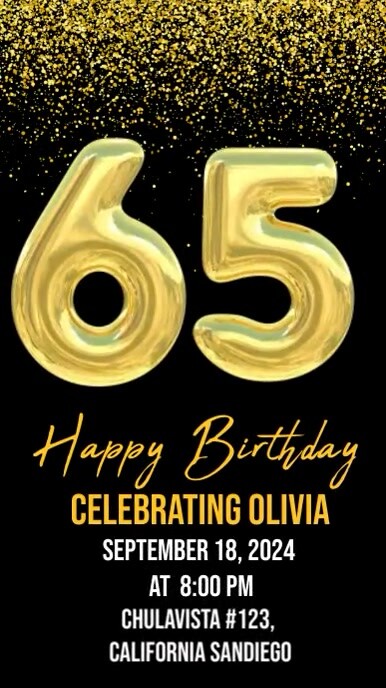 invitacion cumplaños 65 aniversario negra y d Template | PosterMyWall