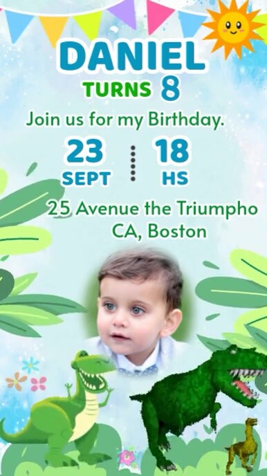 invitacion de cumpleaños dinosaurios Цифровой дисплей (9 : 16) template