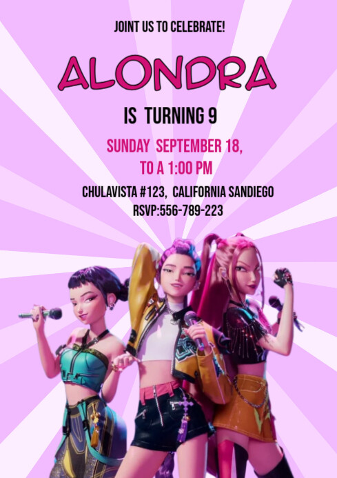 invitacion guerreras kpop demon hunters A4 template