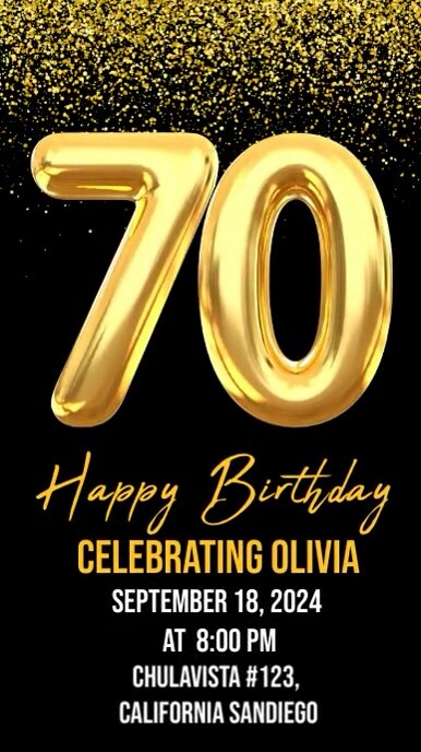 invitacion video cumpleaños negra con dorado Ekran reklamowy (9:16) template