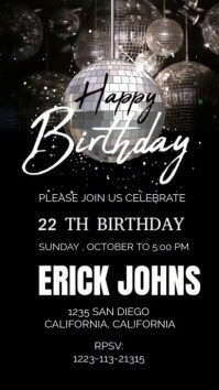 สีดำ Birthday Invitation Pantalla Digital Template
