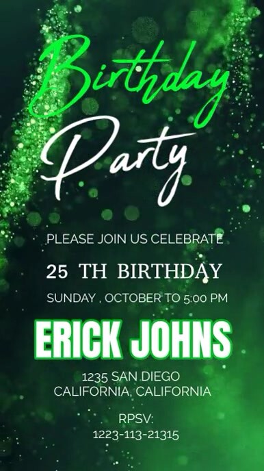 invitacion video fiesta de cumpleaños Verde Digital Display (9:16) template