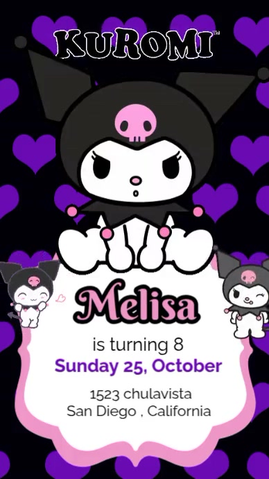 invitacion video kuromi Tampilan Digital (9:16) template