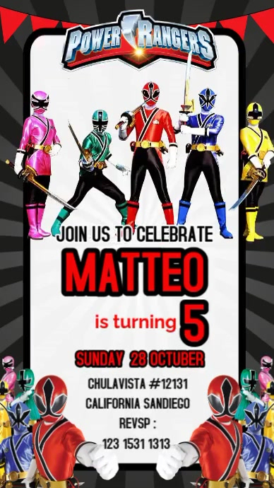 invitacion video power rangers Template | PosterMyWall