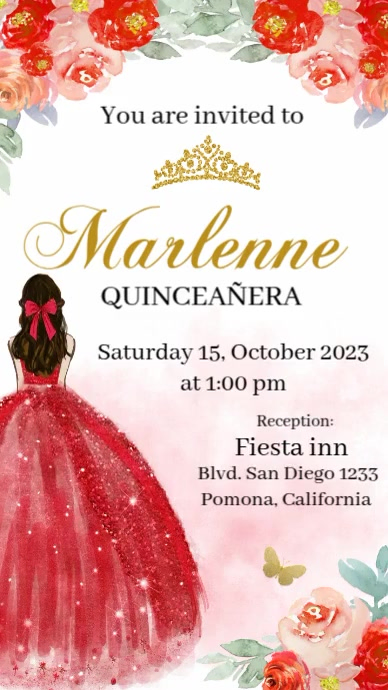 invitacion video quinceañera ROJA Ekran reklamowy (9:16) template