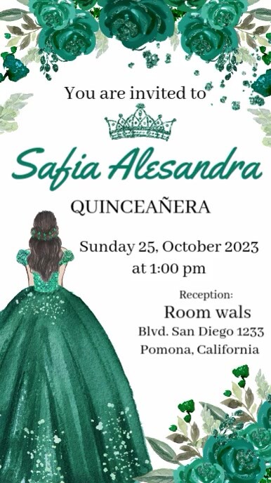 invitacion video quinceañera verde Digitale Vertoning (9:16) template
