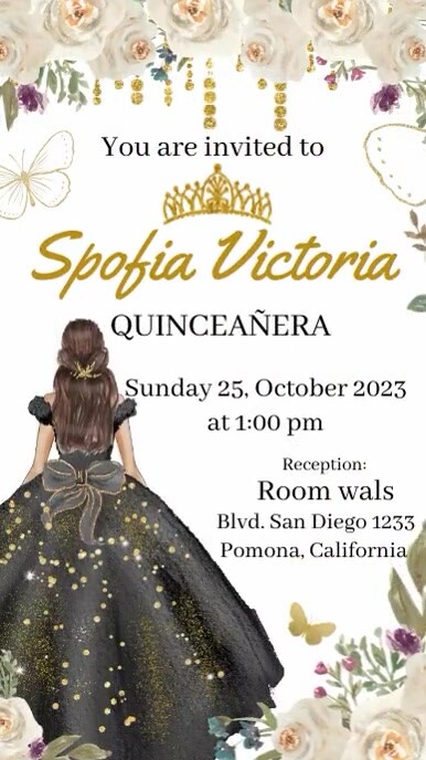 invitacion video quinceañera negra Digital Display (9:16) template
