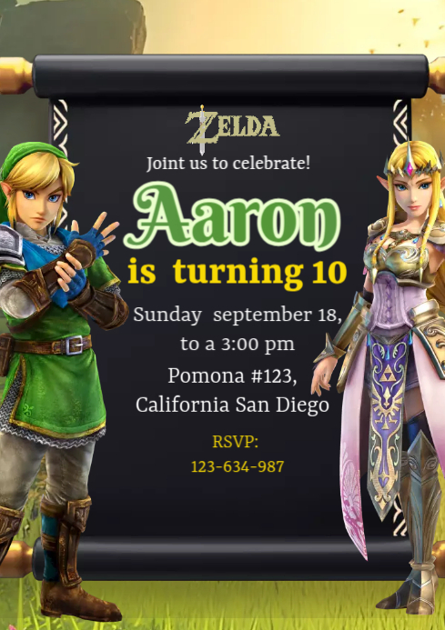 Invitacion Zelda A4 template