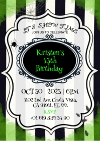 Invitación Beetlejuice de cumpleaños jugo de A4 template