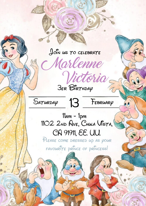 Invitación Blanca Nieves y los siete enanos A4 template