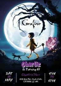 Invitación de Coraline de cumpleaños hallowee A4 template