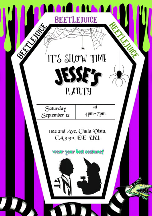Invitación de cumpleaños de beetlejuice hallo A4 template
