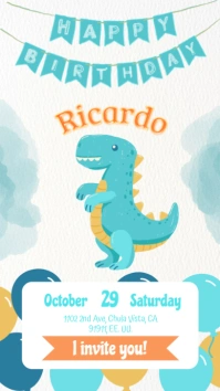 Invitación de cumpleaños de dinosaurio dinosaurios Digital Display (9:16) template