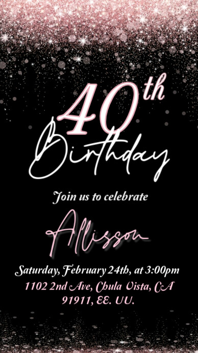 Invitación de cumpleaños de mujer 40 años Digital Display (9:16) template