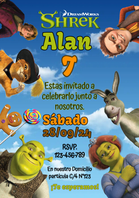 Invitación de cumpleaños de shrek A4 template