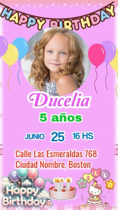 Invitación de cumpleaños hello kitty Status WhatsApp template